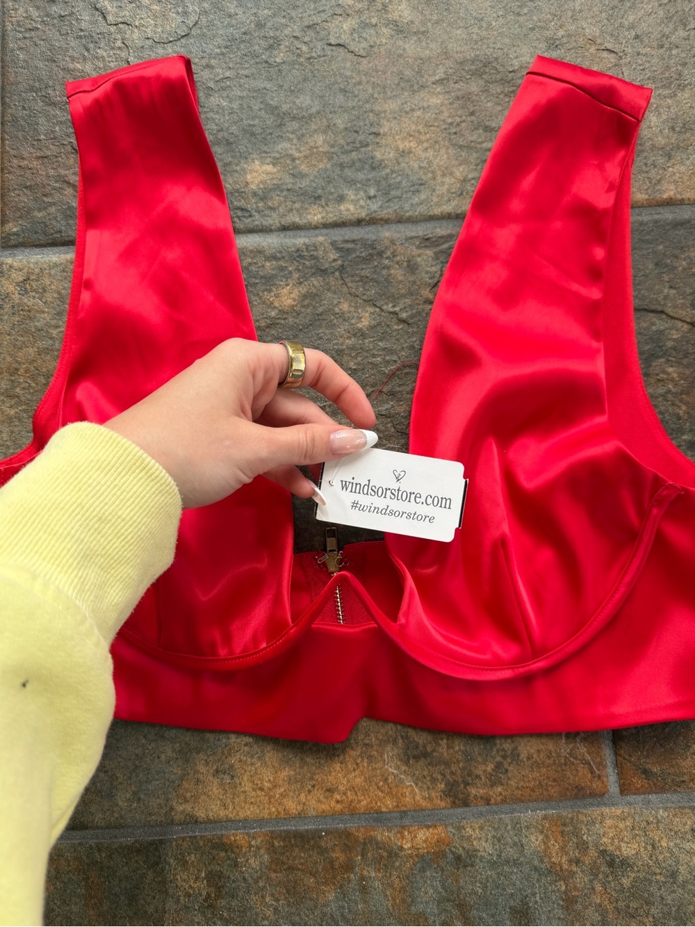 Windsor Bright Red Satin Bustier Bralette